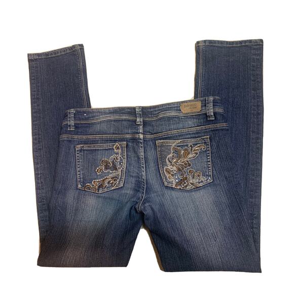 Bongo Jeans Womens 9 Dark Wash Low Rise Embellished Pocket Straight Leg Pants - Picture 2 of 15